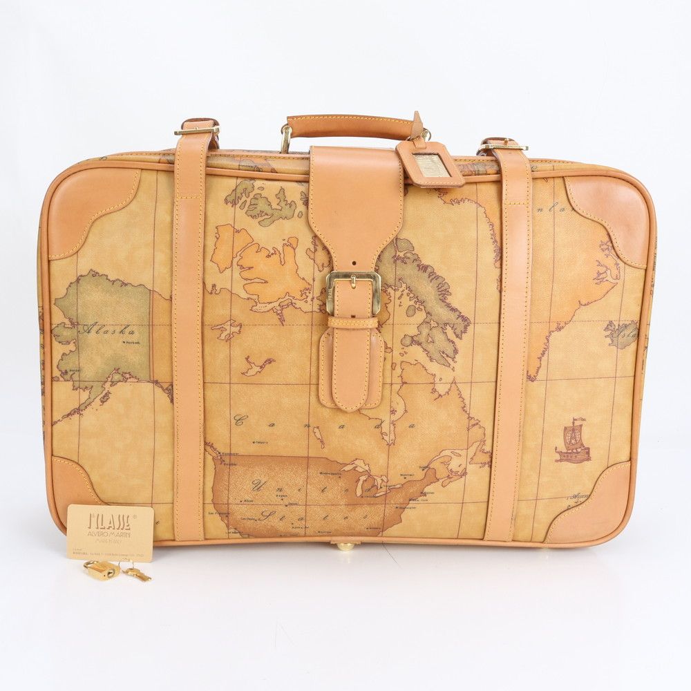 プリマクラッセ ギャランティカード付 地図柄 ジオマップ レザー ボストン バッグ 出張 旅行 トート A 4 メンズ RRE CR 28-3