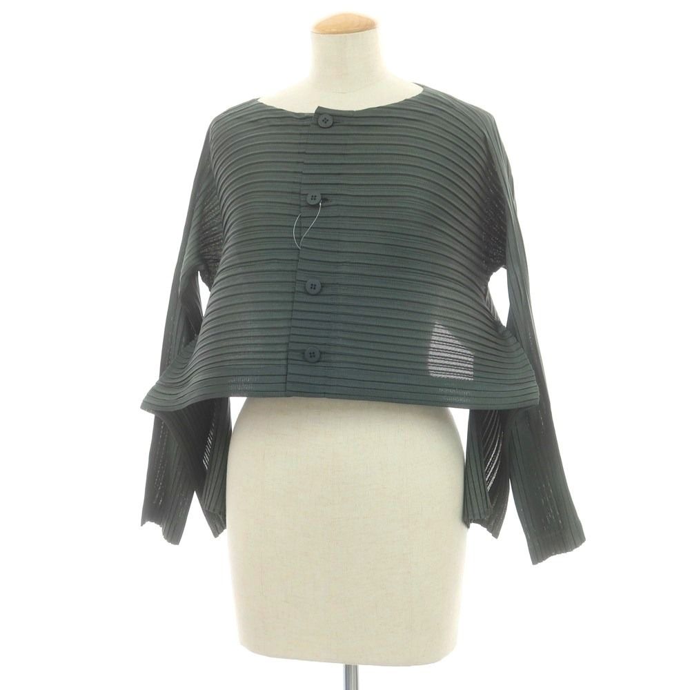 イッセイミヤケ ISSEY MIYAKE 春夏 ポリエステル系 プリーツ カーディガン オリーブ サイズ表記なし L位 レディース