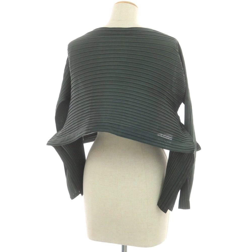 イッセイミヤケ ISSEY MIYAKE 春夏 ポリエステル系 プリーツ カーディガン オリーブ サイズ表記なし L位 レディース