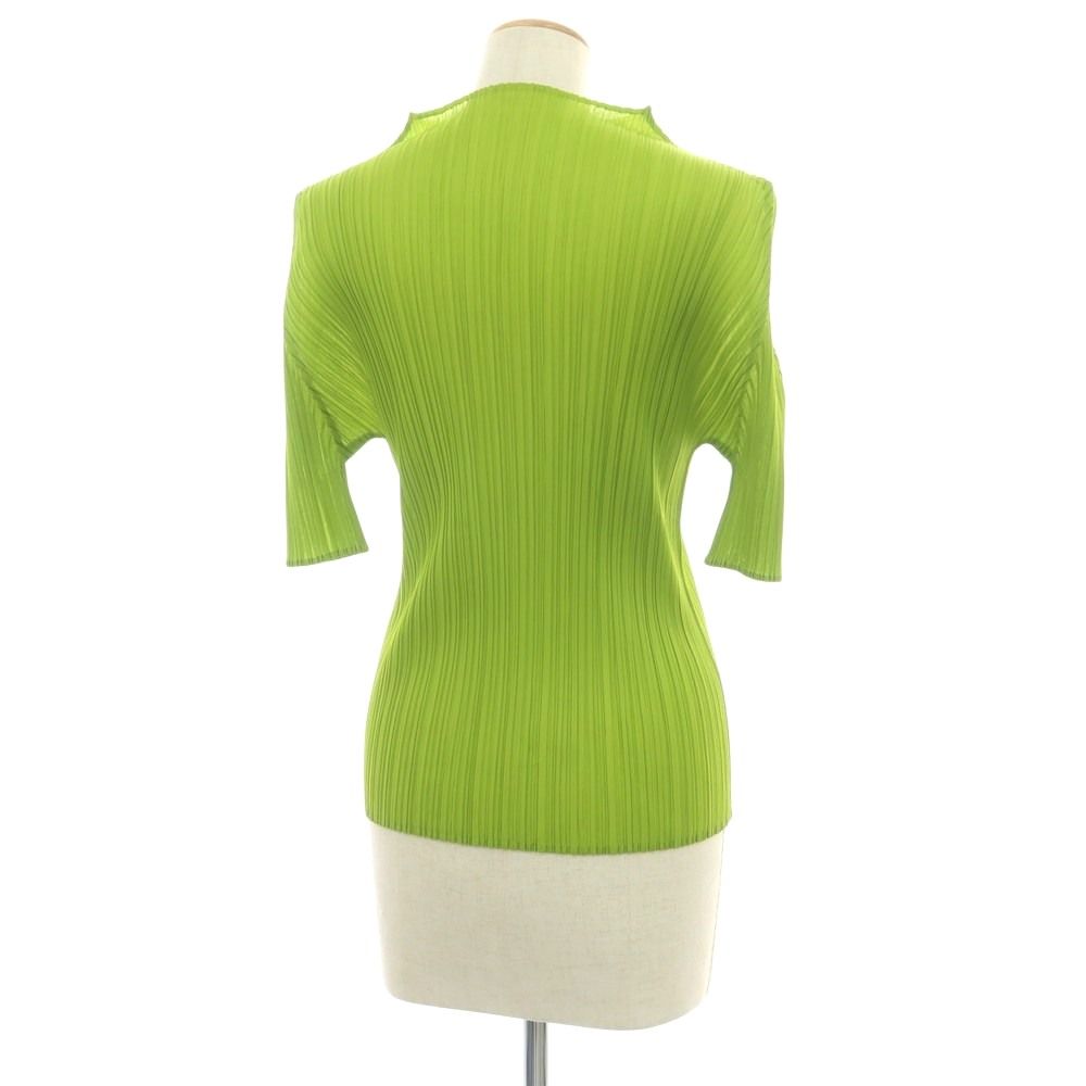 プリーツプリーズ PLEATS PLEASE 秋冬 ポリエステル系 プリーツ ハイネック 半袖トップ ライトグリーン サイズ表記なし L位 レディース