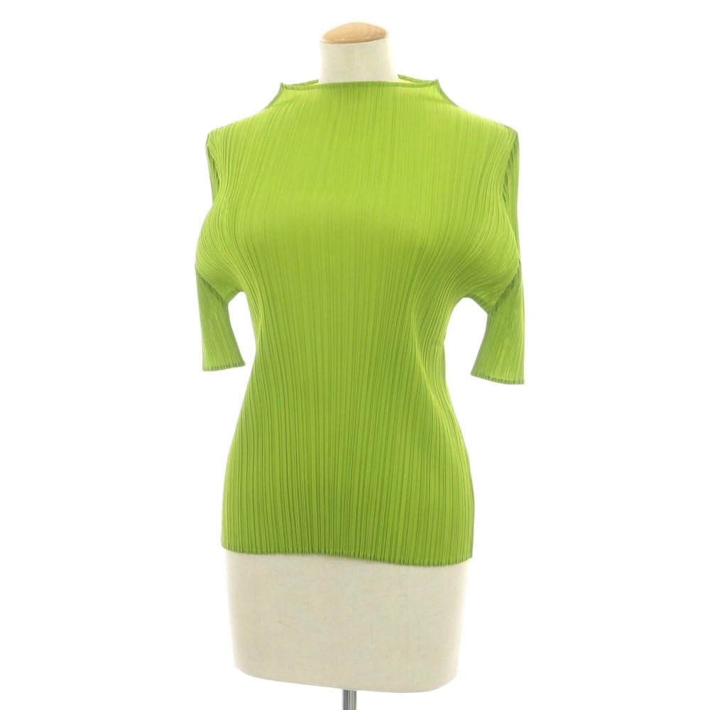 プリーツプリーズ PLEATS PLEASE 秋冬 ポリエステル系 プリーツ ハイネック 半袖トップ ライトグリーン サイズ表記なし L位 レディース