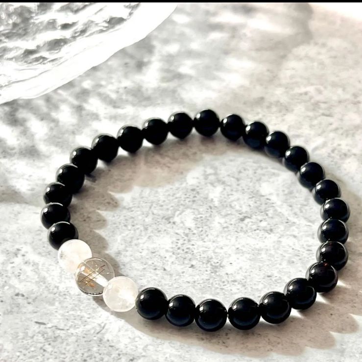 天然石ブレスレット シルバールチルクォーツ＆ダンビュライト＆モリオン