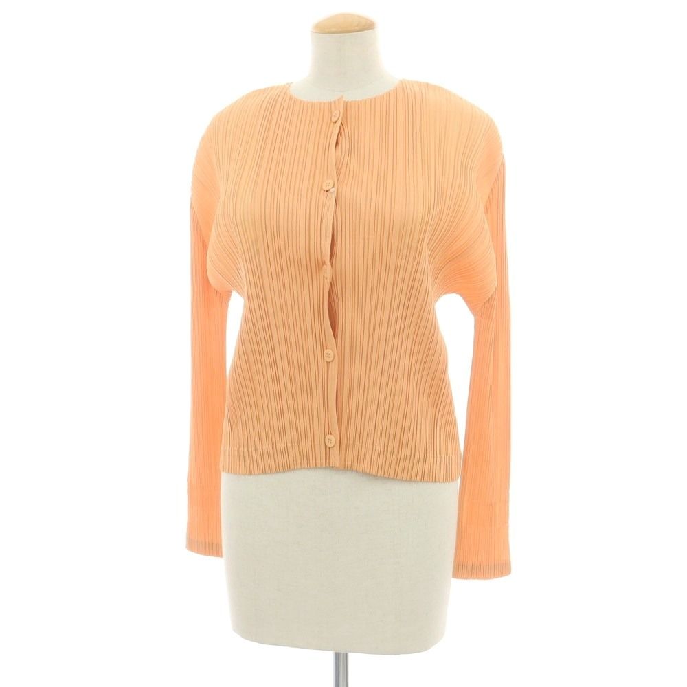 プリーツプリーズ PLEATS PLEASE 秋冬 ポリエステル系 プリーツ カーディガン コーラルオレンジ サイズ表記なし L位 レディース