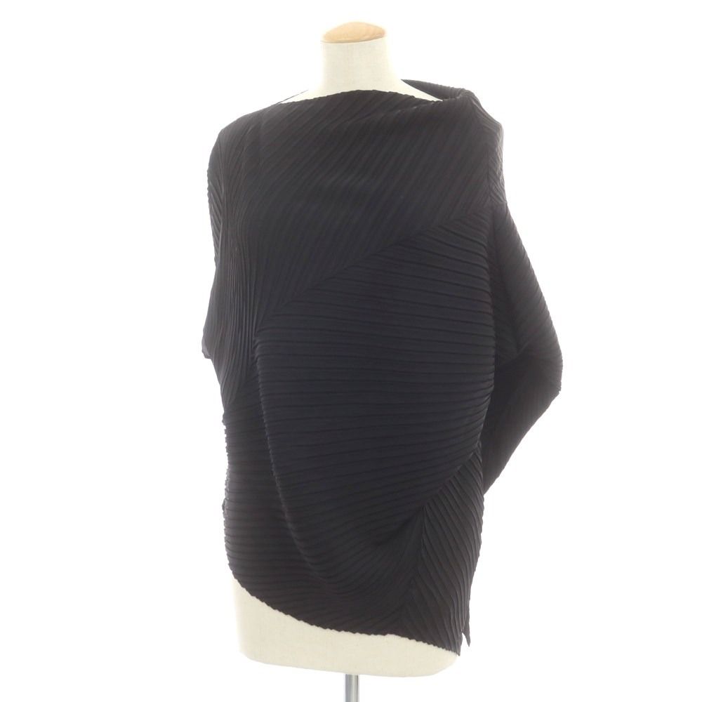 イッセイミヤケ ISSEY MIYAKE 秋冬 ポリエステル系 プリーツ アシンメトリー 変形トップス ブラック サイズ表記なし L位 レディース