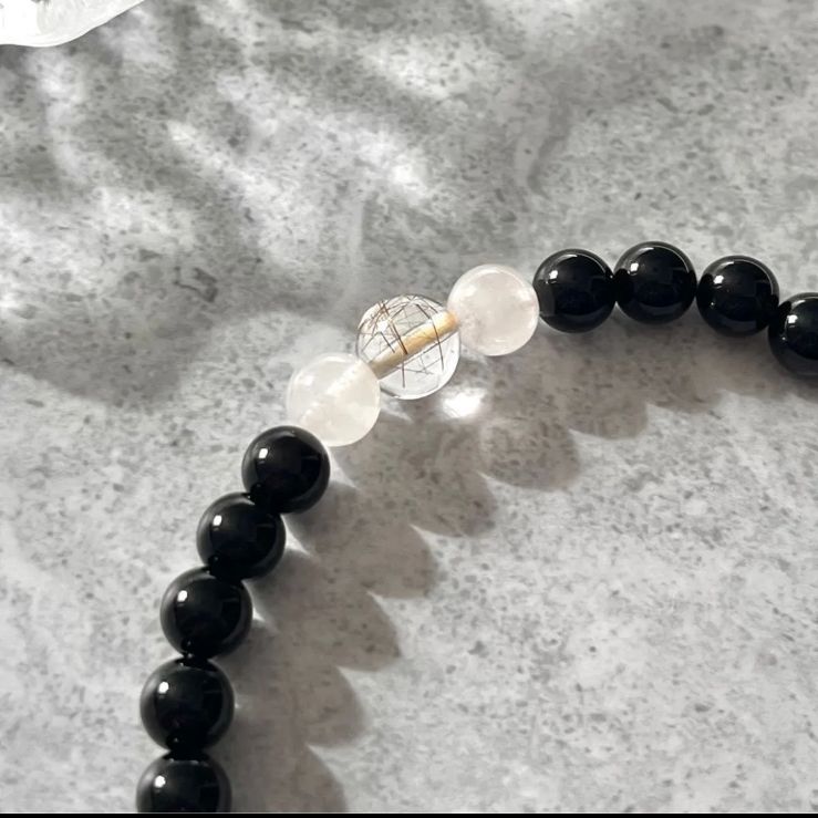 天然石ブレスレット シルバールチルクォーツ＆ダンビュライト＆モリオン