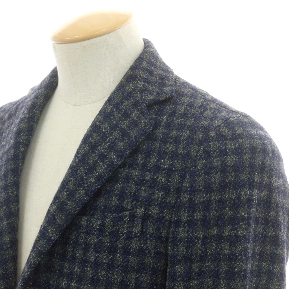 デペトリロ DE PETRILLO ウールシルク チェック テーラードジャケット ネイビーxグリーン サイズ44 メンズ