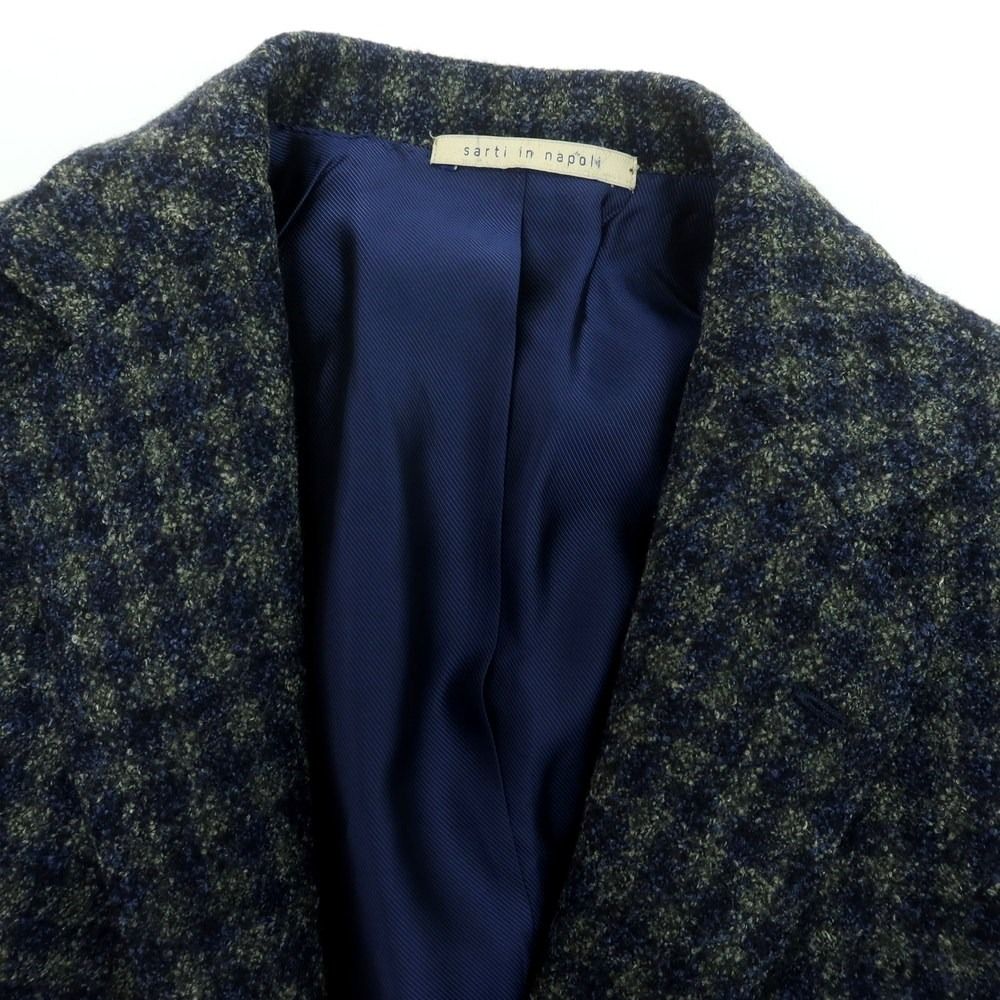 春秋生地　De Petrillo デペトリロ　ネイビーブレザー　ジャケット　44 中古】デペトリロ DE PETRILLO ウールシルク チェック テーラード