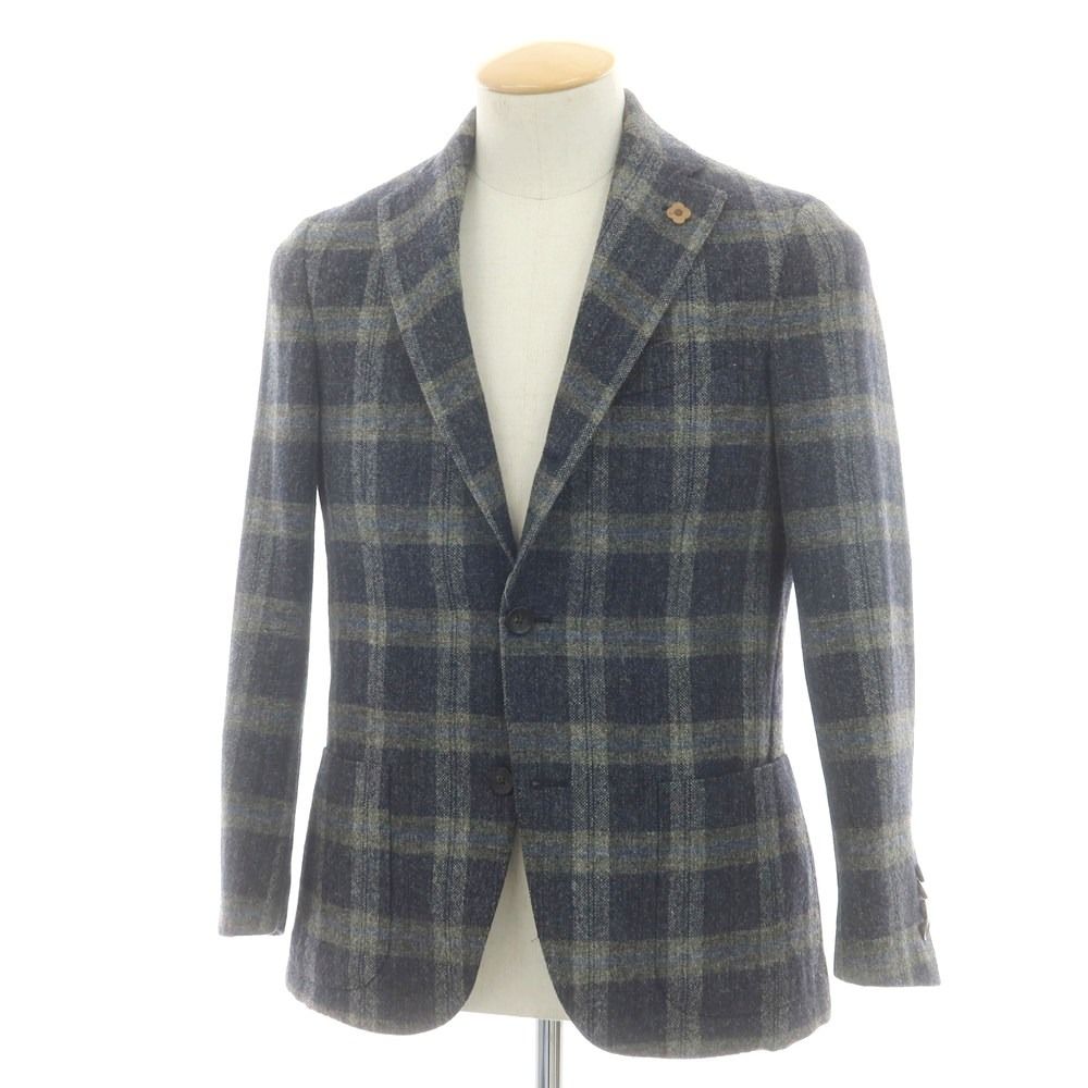 ラルディーニ LARDINI ウール チェック テーラードジャケット ネイビーxグレー系 サイズ42 メンズ