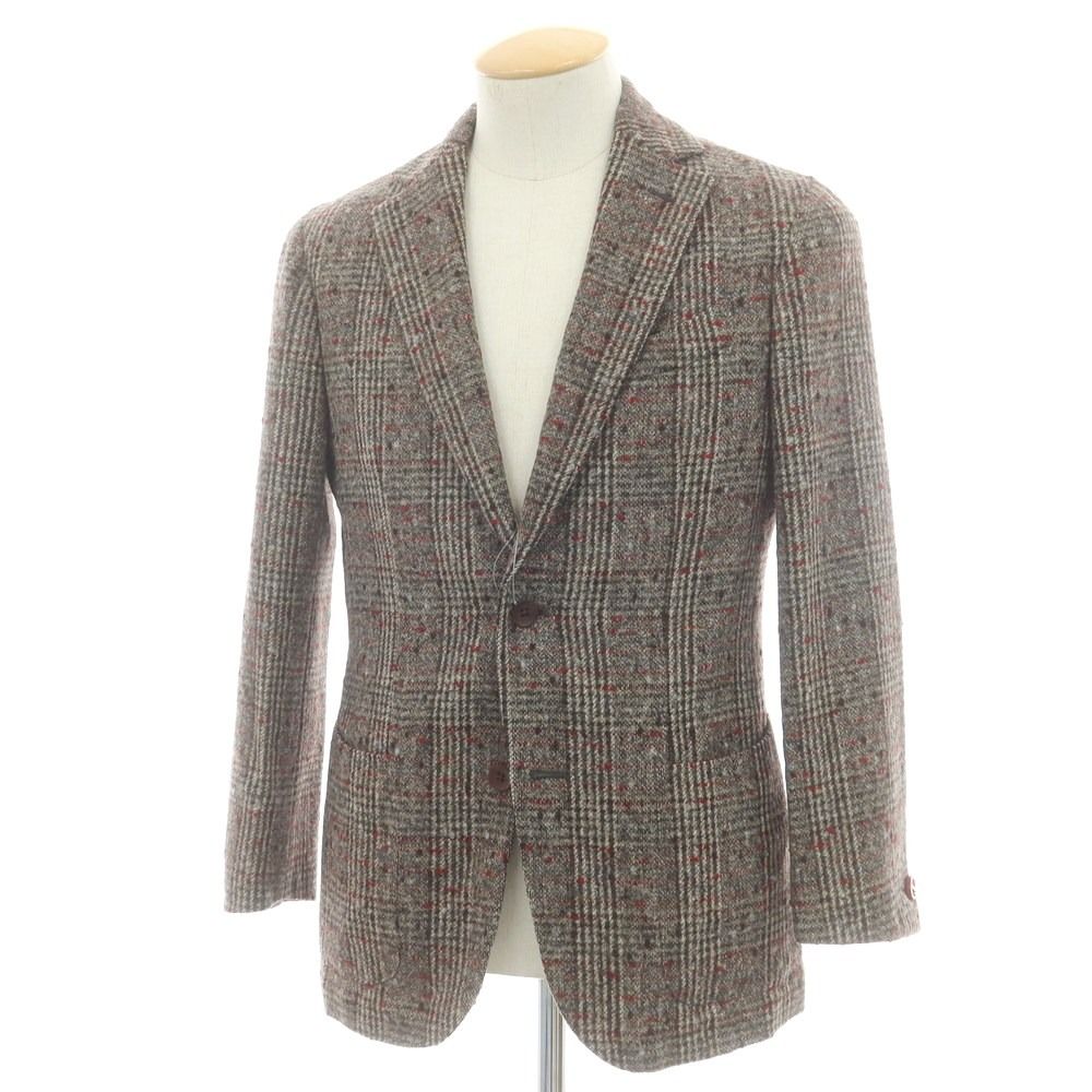 エルネスト ernesto GFB アルパカ チェック テーラードジャケット ブラウンxレッド サイズ44 メンズ