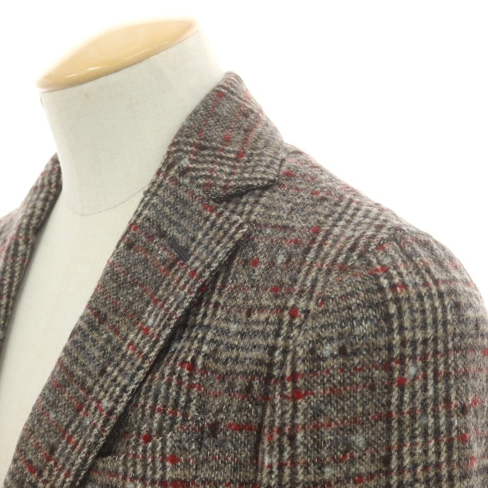エルネスト ernesto GFB アルパカ チェック テーラードジャケット ブラウンxレッド サイズ44 メンズ