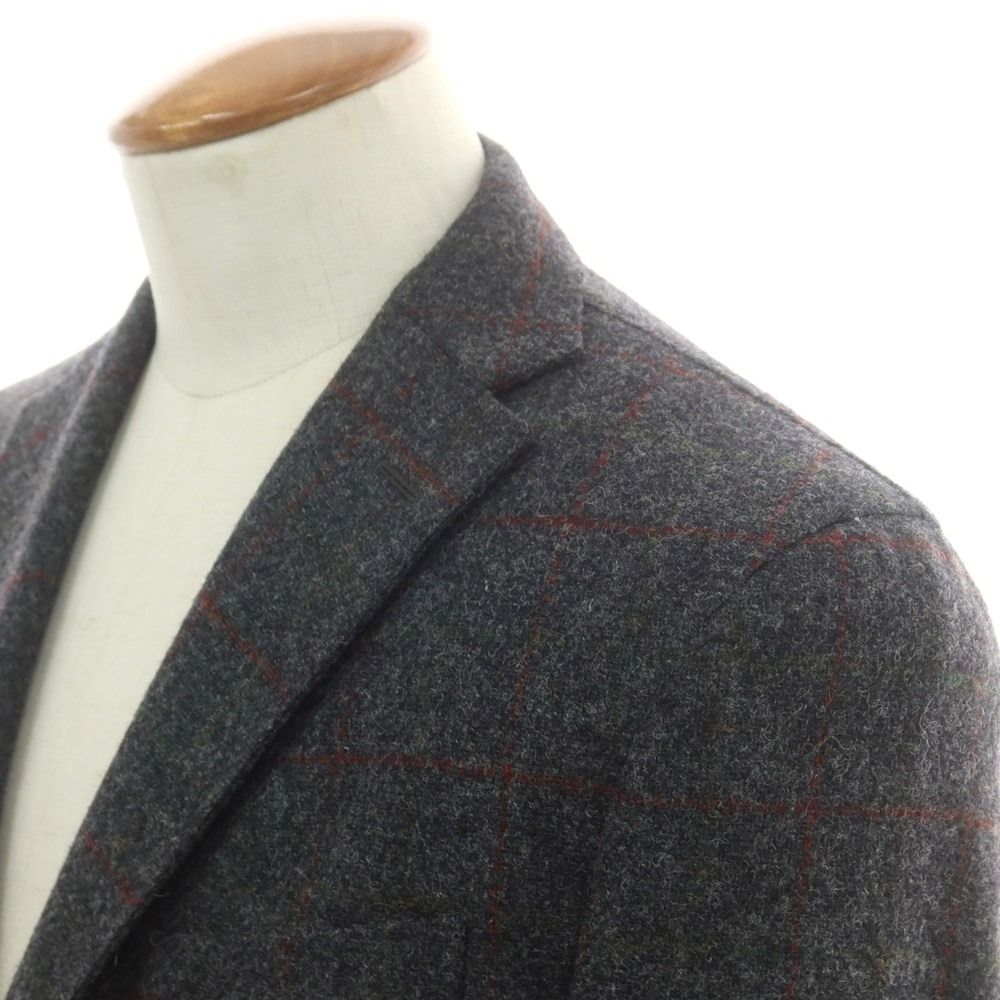 ボリオリ BOGLIOLI DOVER ウール チェック テーラードジャケット ダークグレーxレッド サイズ48 メンズ