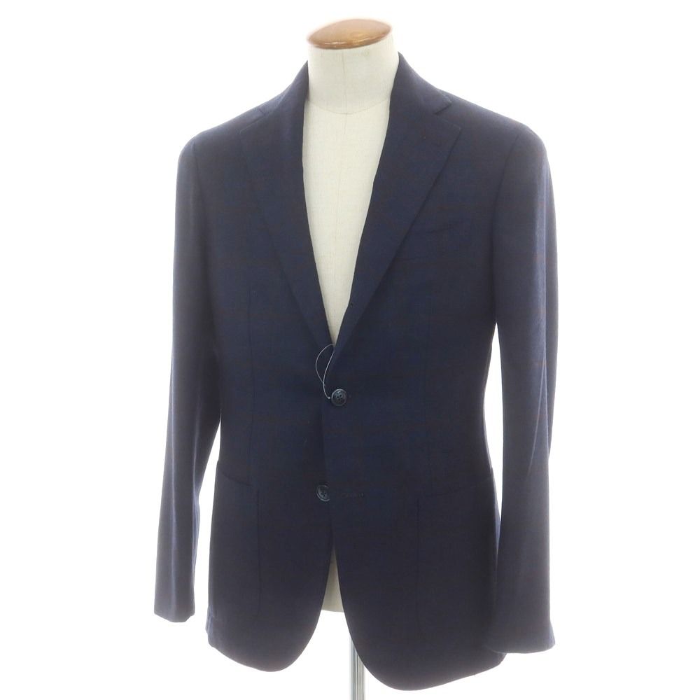 バルバ BARBA ウール チェック テーラードジャケット ネイビー サイズ46 メンズ