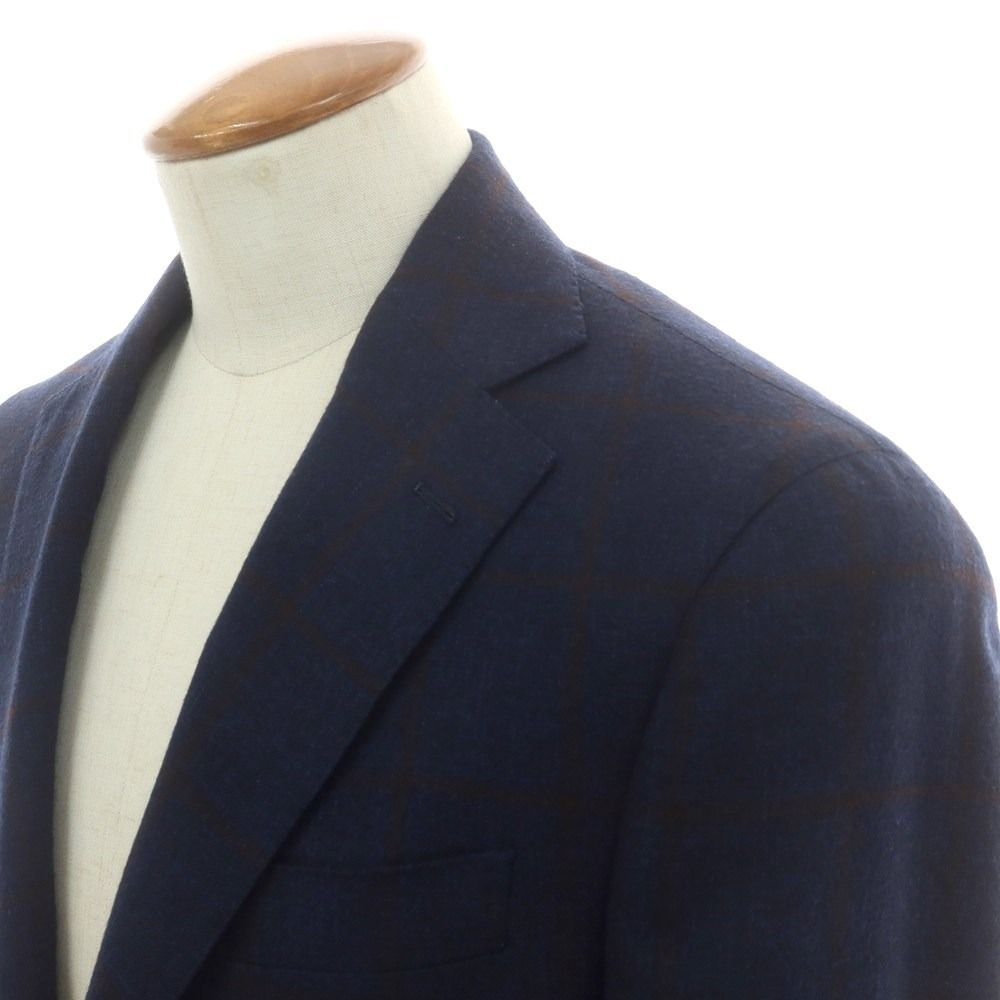 バルバ BARBA ウール チェック テーラードジャケット ネイビー サイズ46 メンズ