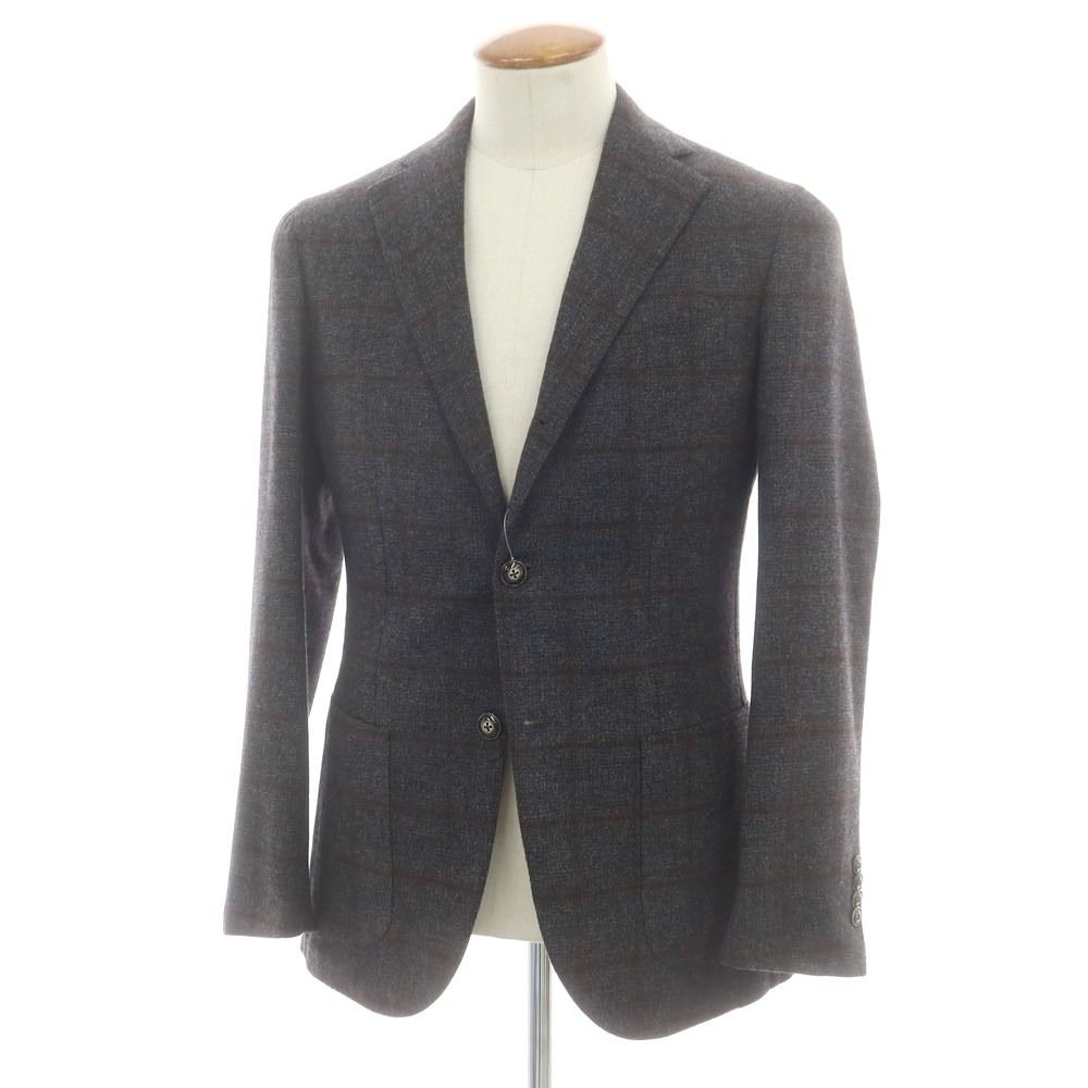 バルバ BARBA ウールカシミヤ チェック テーラードジャケット グレーxブラック サイズ46 メンズ