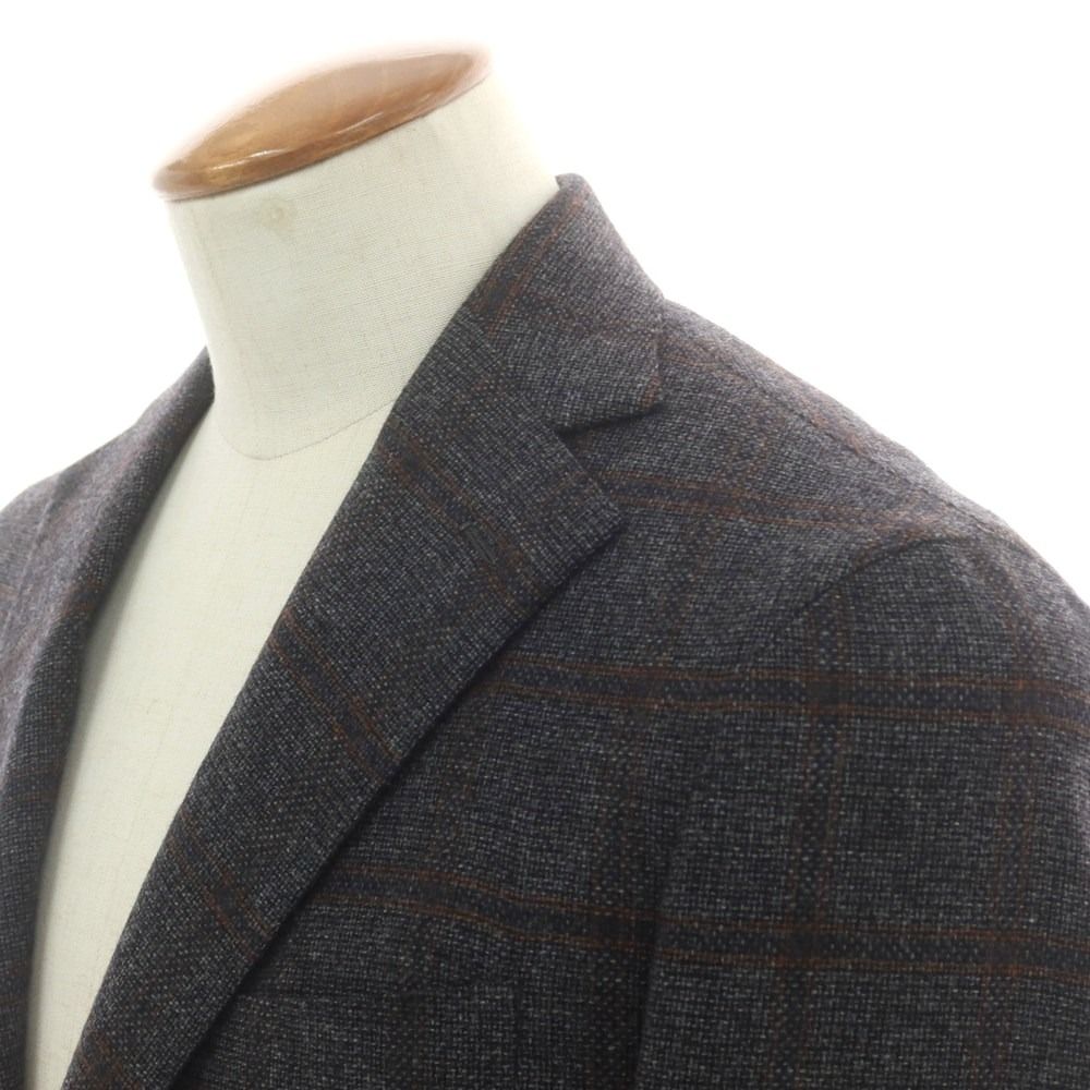 バルバ BARBA ウールカシミヤ チェック テーラードジャケット グレーxブラック サイズ46 メンズ