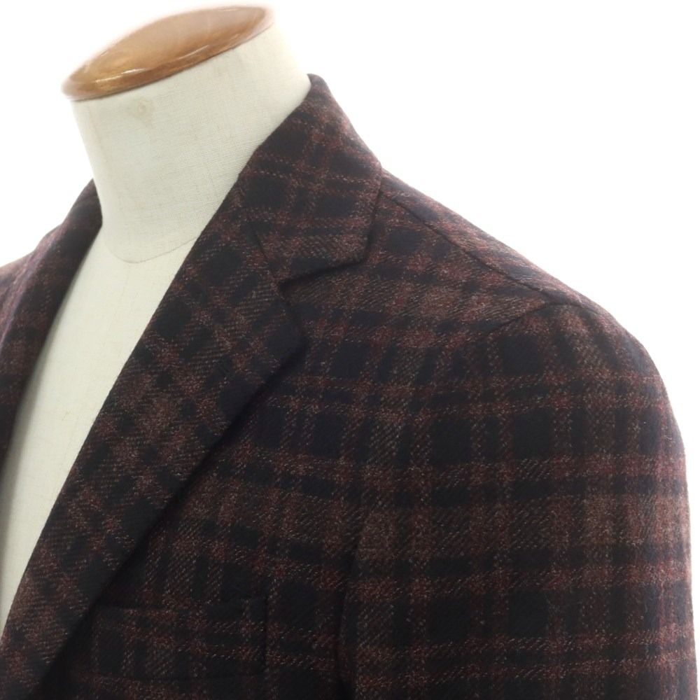 デペトリロ DE PETRILLO ウール チェック テーラードジャケット ブラックxワインレッド サイズ46 メンズ