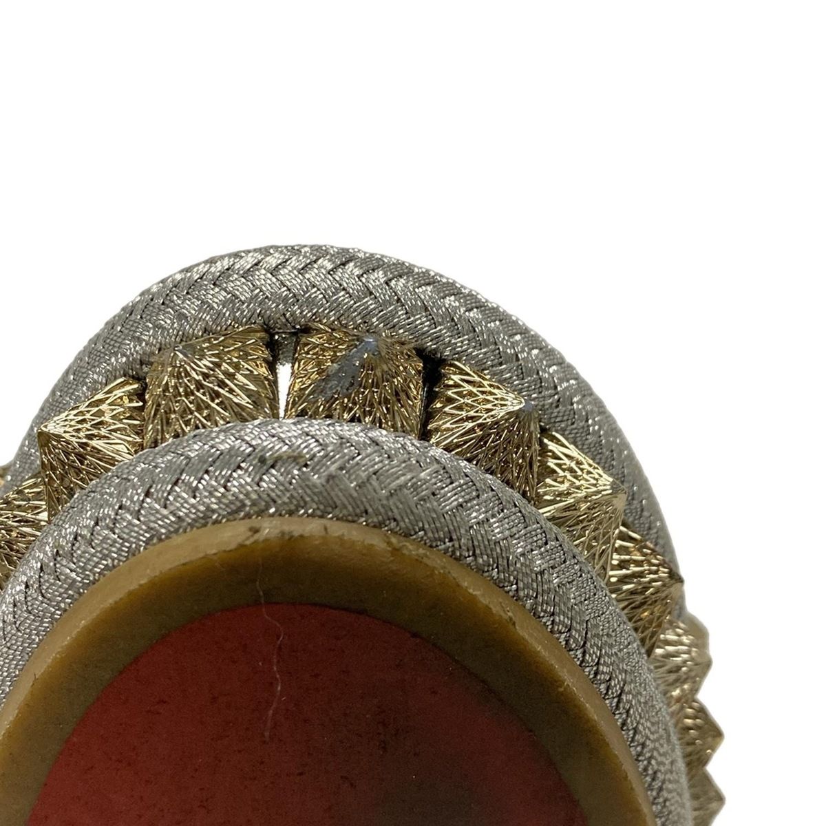  クリスチャンルブタン サンダル 35 レディース - シルバー×ゴールド スタッズ ラメ レザー サンダル サンダル ミュール