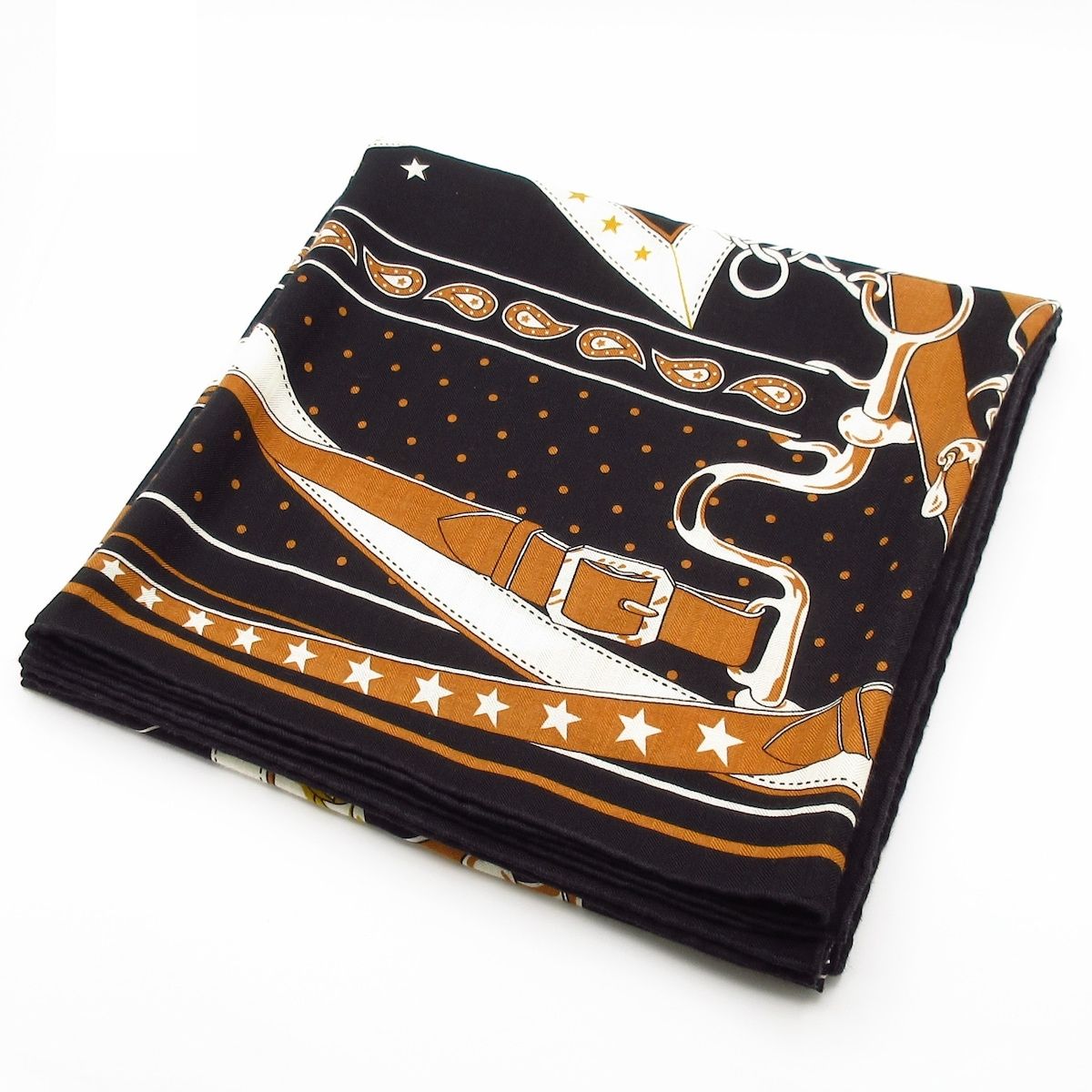 エルメス ストール ショール カレジェアン ショールカレ140 黒×ブラウン×マルチ LA PROMENADE DU MATIN 朝の散歩 カシミヤ シルク