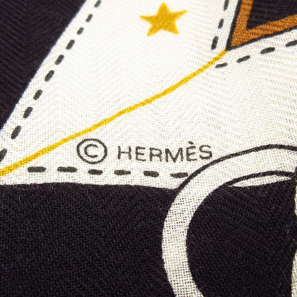 エルメス ストール ショール カレジェアン ショールカレ140 黒×ブラウン×マルチ LA PROMENADE DU MATIN 朝の散歩 カシミヤ シルク