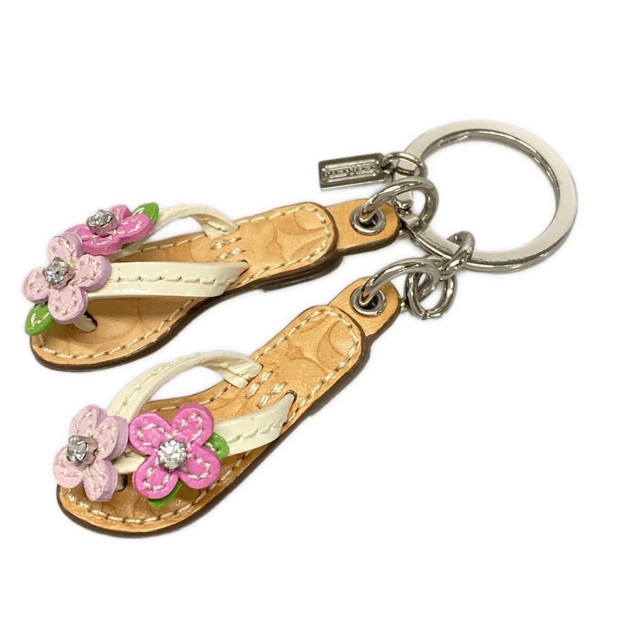 COACH コーチ キーホルダー チャーム - ベージュ×レッド×マルチ 靴 サンダル レザー ファー