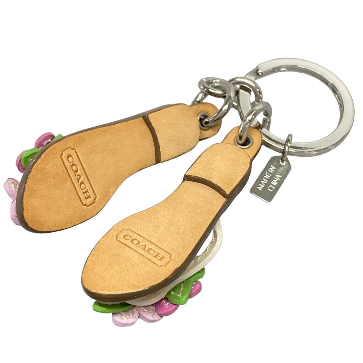 COACH コーチ キーホルダー チャーム - ベージュ×レッド×マルチ 靴 サンダル レザー ファー