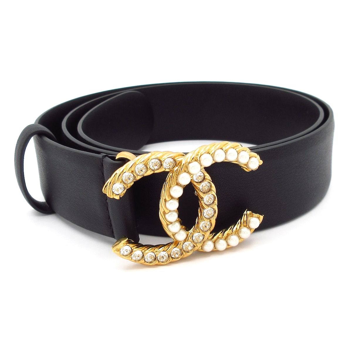 CHANEL(シャネル) ベルト 70/28美品 - 黒×ゴールド×アイボリー ココ