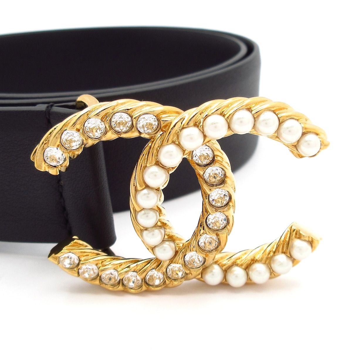 CHANEL(シャネル) ベルト 70/28美品 - 黒×ゴールド×アイボリー ココ