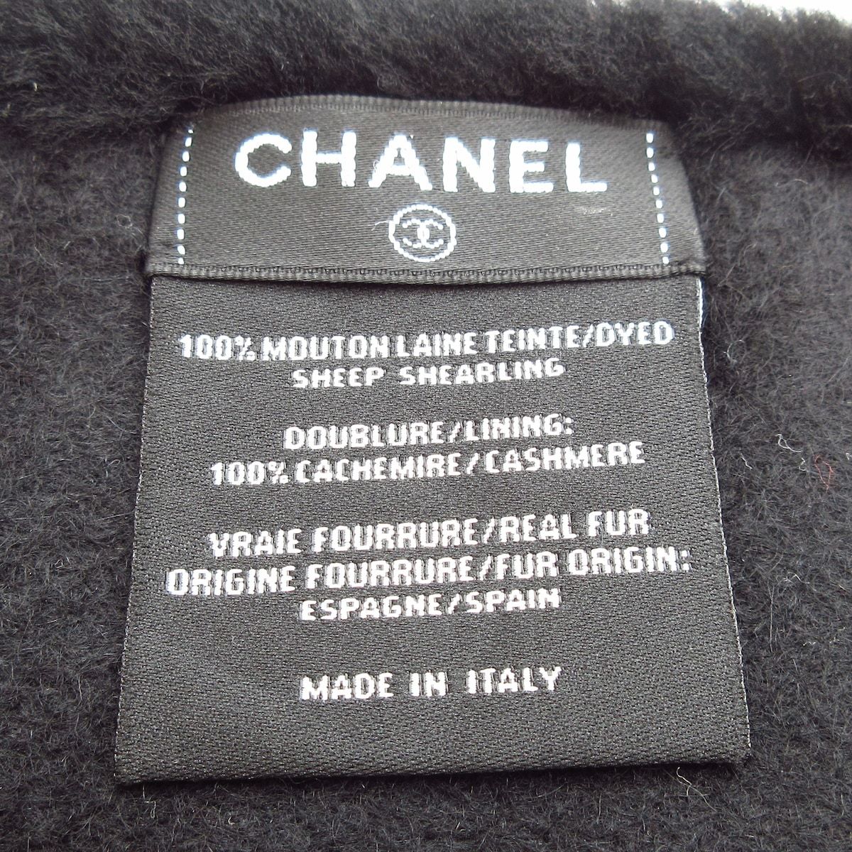 CHANEL シャネル マフラー - AA 7074 黒×白×グレー ココマーク ロゴ カシミヤ ムートン