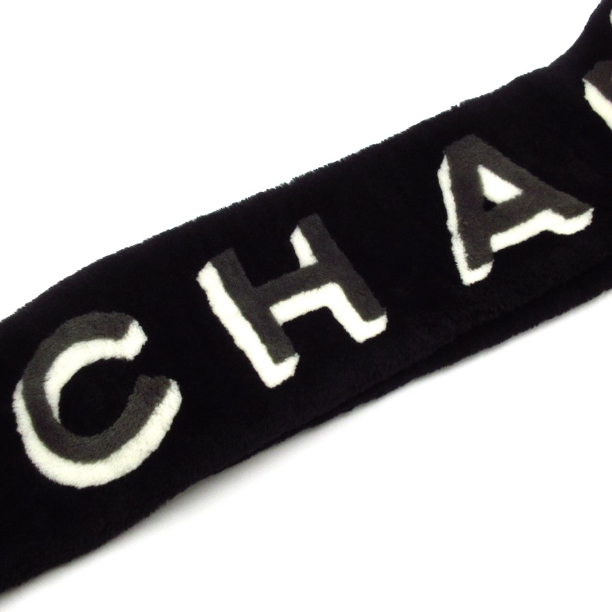 CHANEL(シャネル) マフラー美品 - AA7074 黒×白×グレー ココマーク