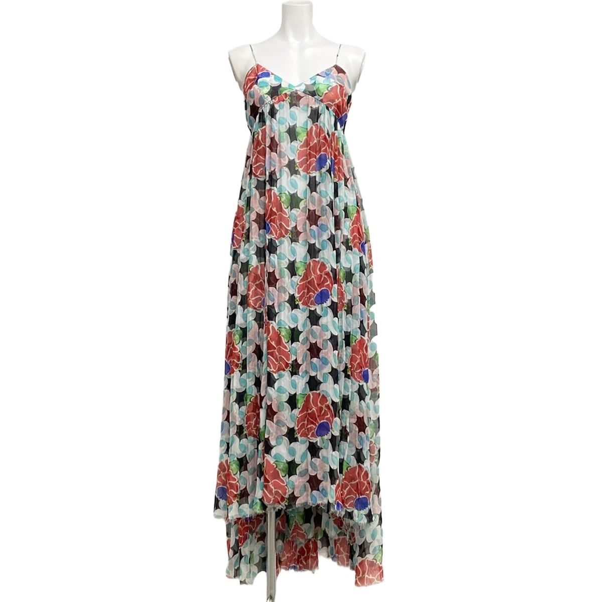 シャネル ワンピース サイズ38 M レディース - P50602 黒×レッド×マルチ キャミワンピ マキシ丈 シルク 花柄 2014年 2015年 シルク