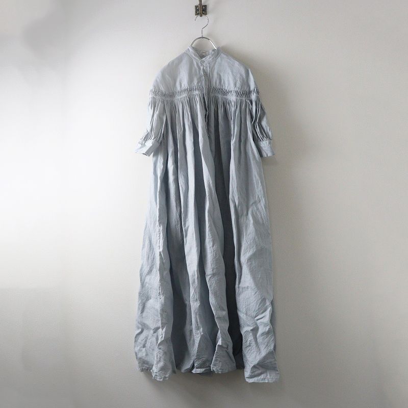 サイ Scye ベルギーリネンピンタックワンピース 38 ライトブルー ドレス バンド フ 2400014659276