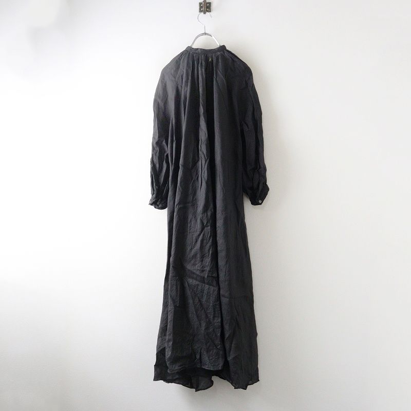 スズキタカユキ suzuki takayuki peasant dress ペザントドレス ブラック リネン ギャザー バンド ワンピース 2400014659283