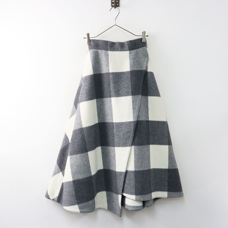 シートーキョー SHE Tokyo Elisa check ブロックチェック ボリューム スカート 34|グレー オフホワイト 2400014667424
