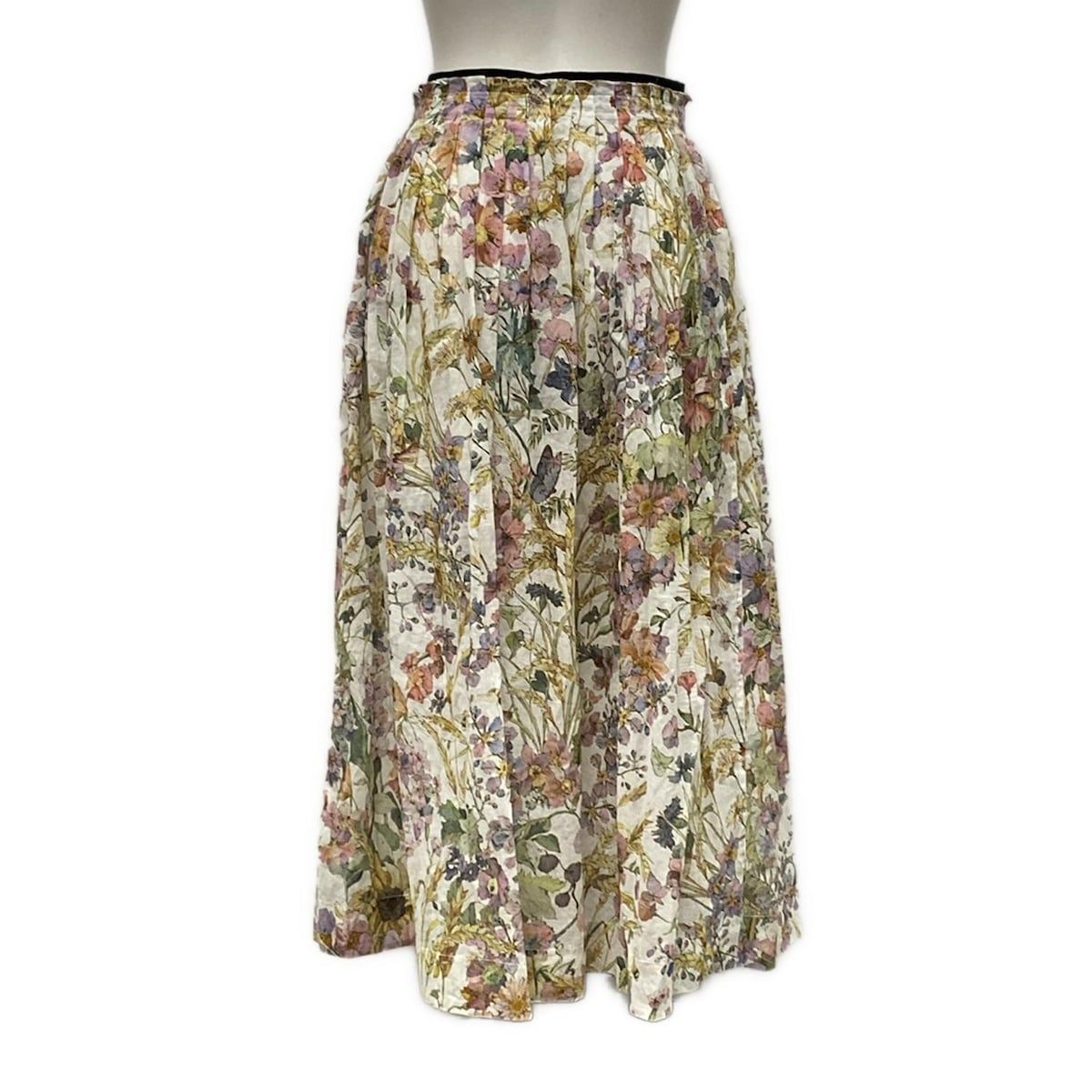 ディオール クリスチャンディオール ロングスカート サイズF 40 レディース - 421J62A3762 白×ピンク×マルチ 花柄 コットン