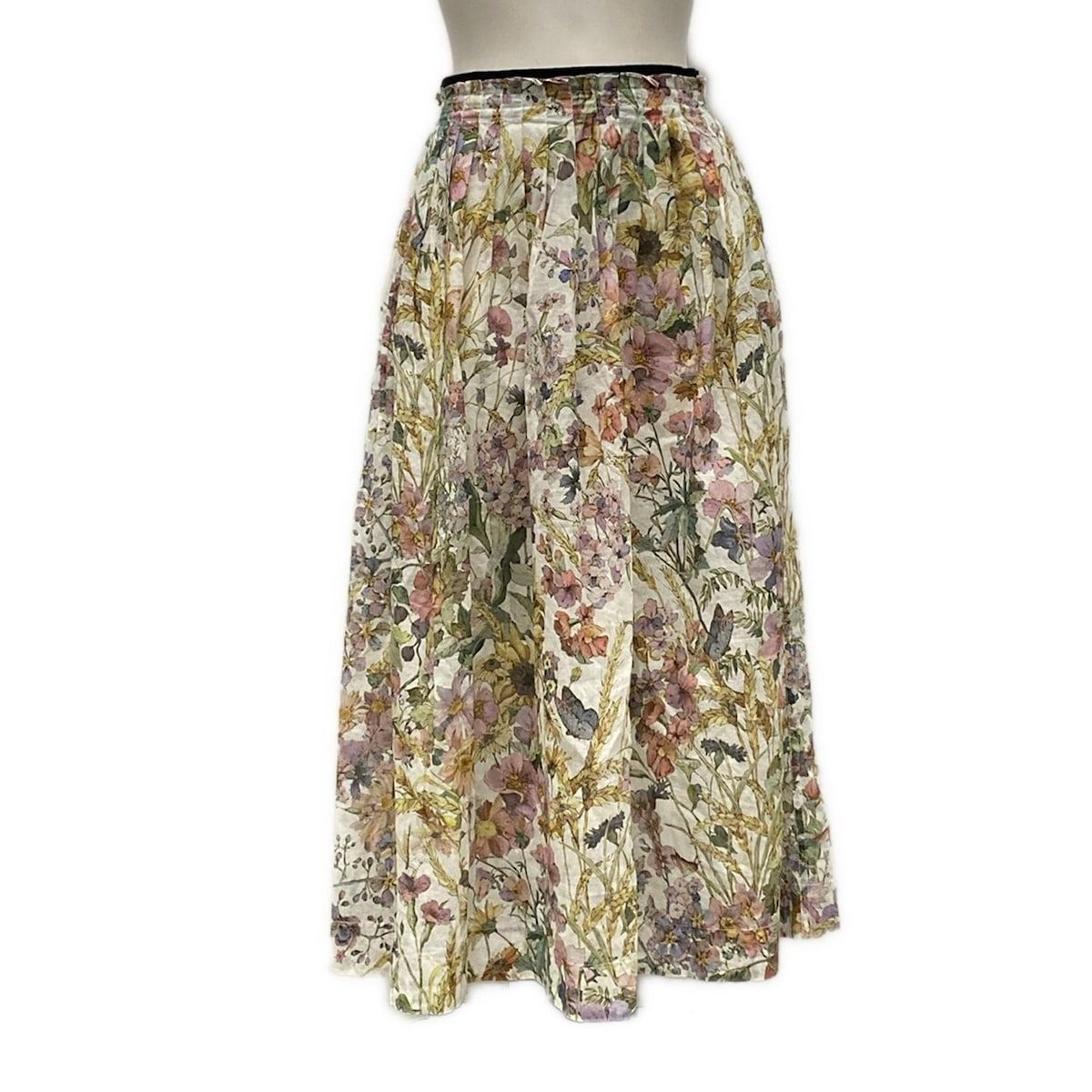 ディオール クリスチャンディオール ロングスカート サイズF 40 レディース - 421J62A3762 白×ピンク×マルチ 花柄 コットン
