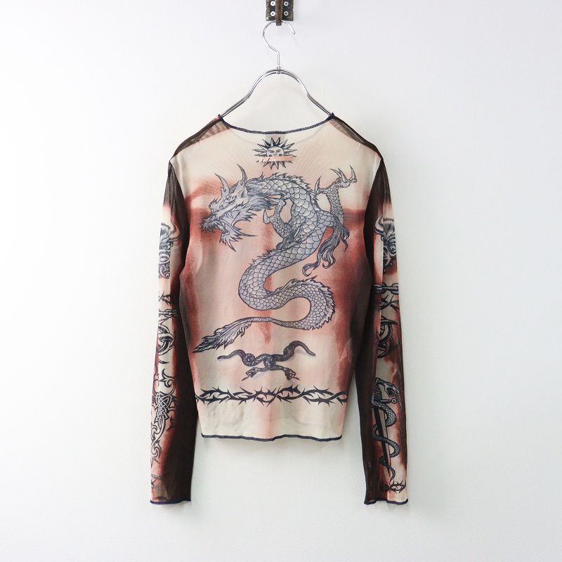 1996SS Jean Paul Gaultier HOMME SAFE SEX FOREVER パワーネット カットソー 48|ブラウン系 アーカイブ 2400014667387