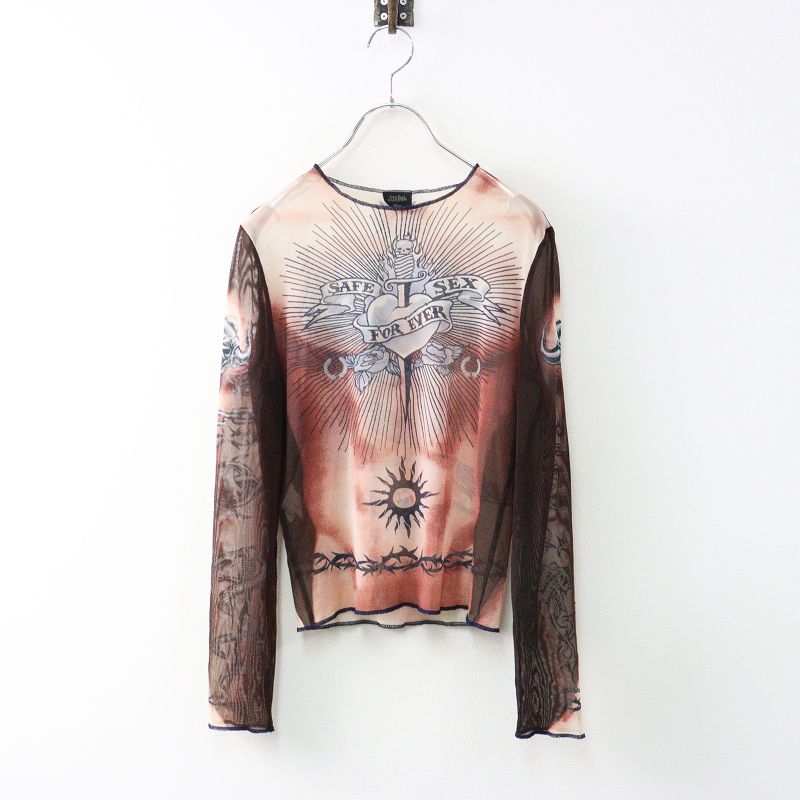 1996SS Jean Paul Gaultier HOMME SAFE SEX FOREVER パワーネット カットソー 48｜ブラウン系 アーカイブ 2400014667387