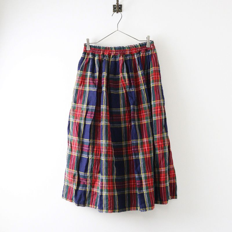 イチアンティークス ICHI Antiquites リネン タータンチェック ロングスカート |レッド ボトムス イージー フ 2400014683677