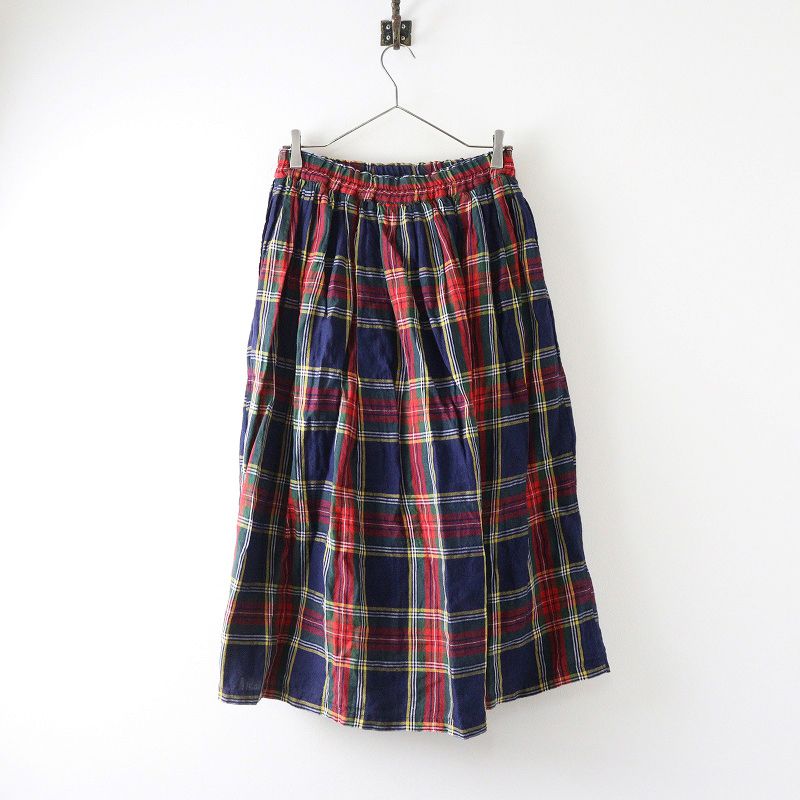 イチアンティークス ICHI Antiquites リネン タータンチェック ロングスカート |レッド ボトムス イージー フ 2400014683677