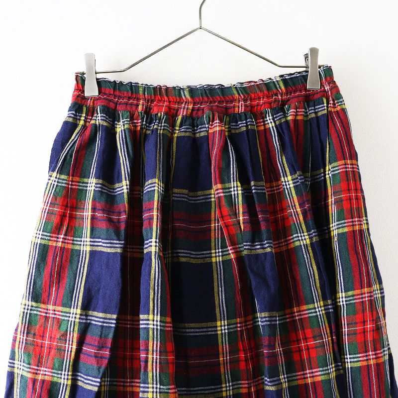 イチアンティークス リネン スカート ロングスカート チェック レッド フレア イチアンティークス ICHI Antiquites リネン タータンチェック ロング