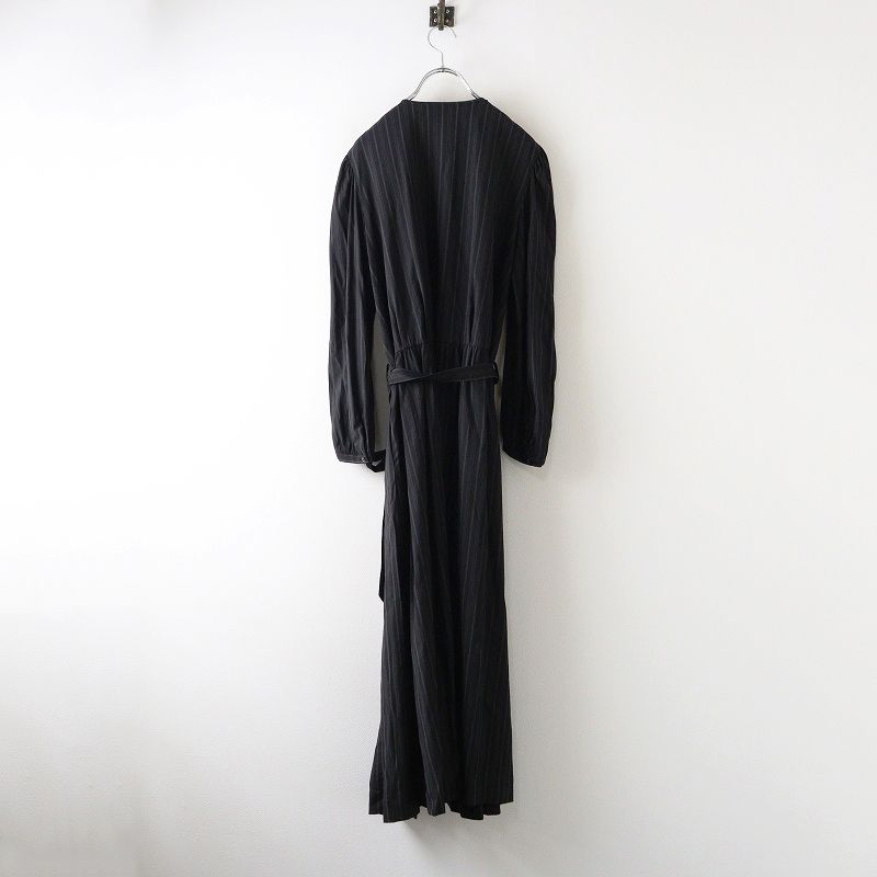 リゼッタ Lisette ファリエロサルティ生地 ビゼー ストライプカシュクールワンピース 38 ブラック ドレス 2400014679434