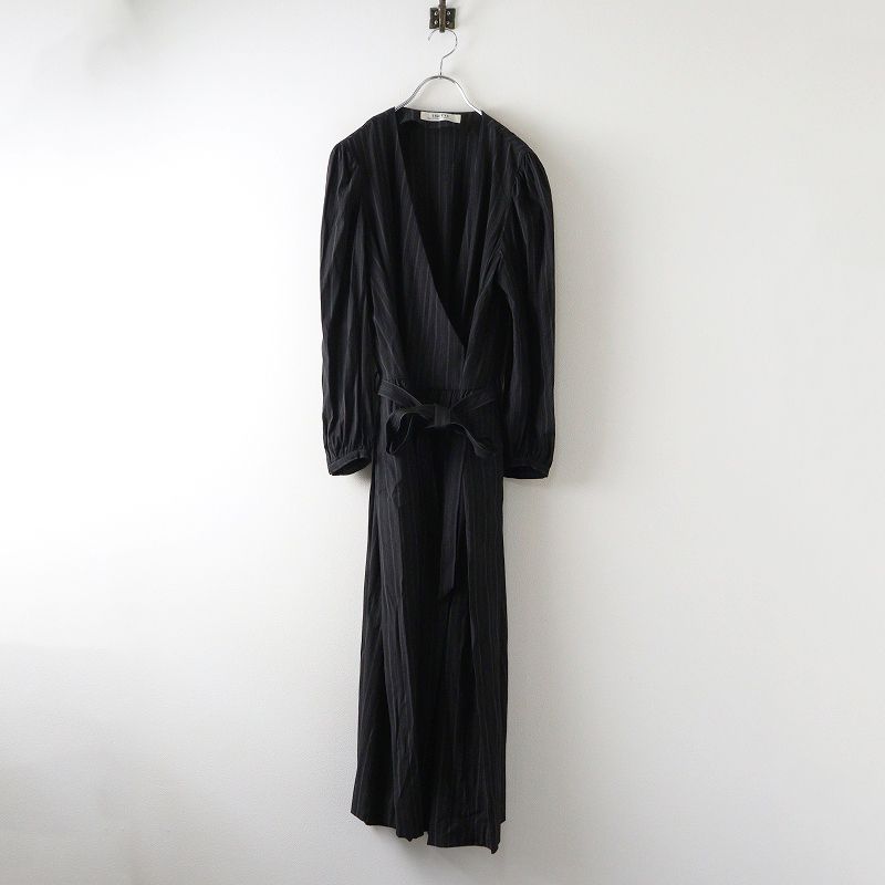 リゼッタ Lisette ファリエロサルティ生地 ビゼー ストライプカシュクールワンピース 38 ブラック ドレス 2400014679434