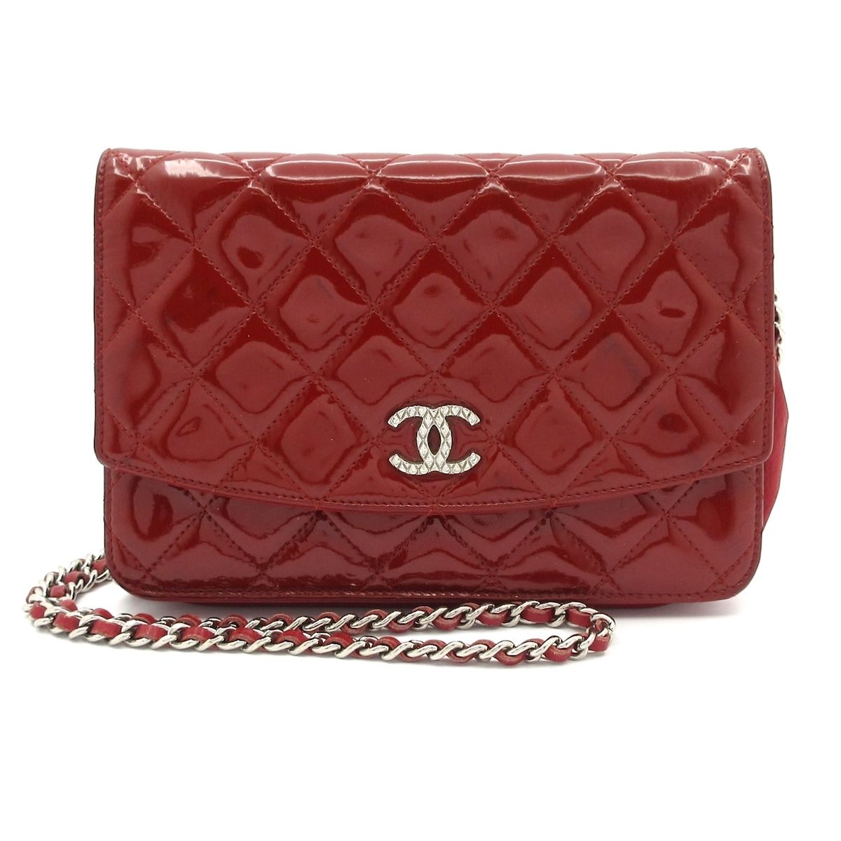 CHANEL シャネル 財布 マトラッセ ブリリアン ボルドー チェーンウォレット シルバー金具 レザー