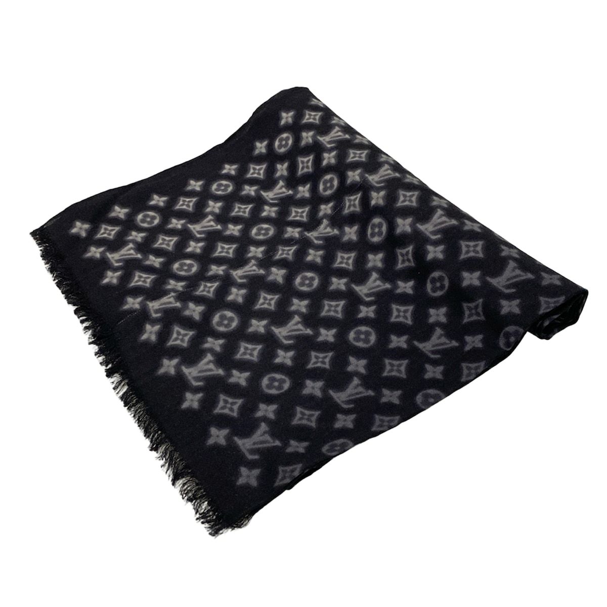 LOUIS VUITTON ルイヴィトン ストール ショール エトールモノグラムエクリプスブラーリー M73743 黒 ウール カシミヤ シルク