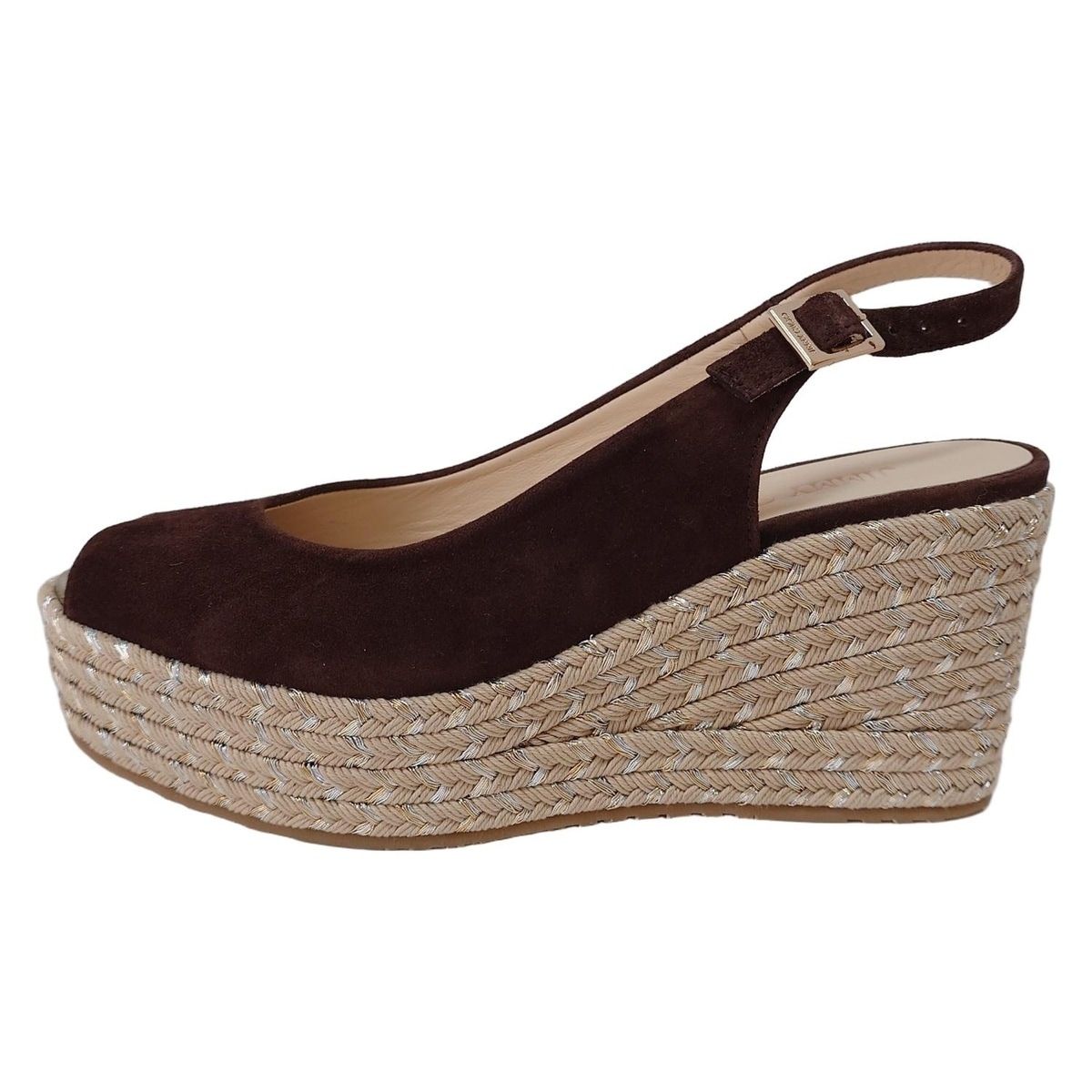 JIMMY CHOO ジミーチュウ サンダル 36 レディース ダークブラウン ウェッジソール ラメ