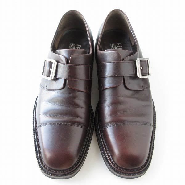 品 フェラガモ モンクストラップ ストレートチップ シューズ 7.5D 25.5cm ダークブラウン系 イタリア製 靴 D143-32-0211XV