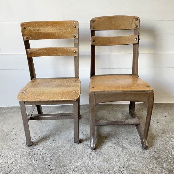 USA製 ビンテージ スクール チェア 2脚セット 木製×スチール製 子供