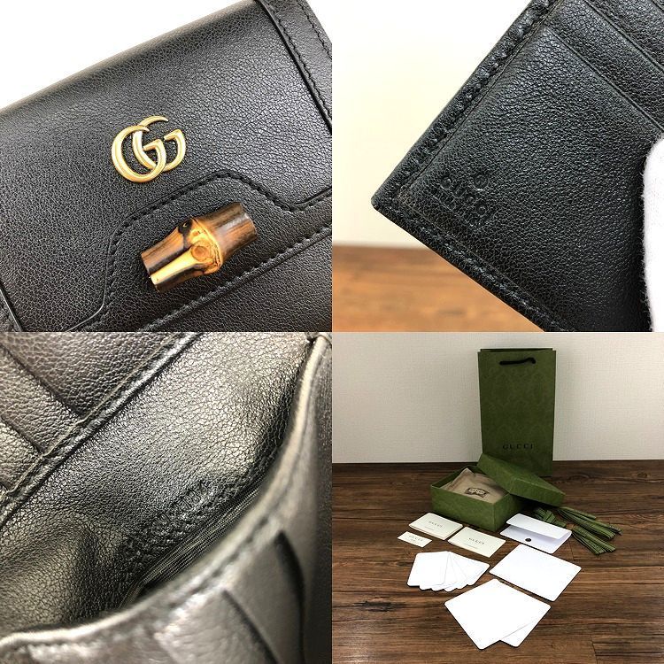  194 み GUCCI Wホック財布 671789 ダイアナ ブラック バンブー プチマーモント 折り財布 小物
