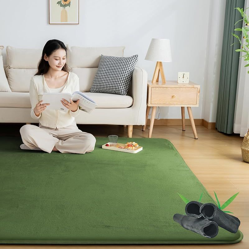 在庫 Softime カーペット ラグ 厚25mm ラグマット防音 厚手 竹炭消臭 185×185cm 約2畳 絨毯 滑り止め付 防ダニ 抗菌 防臭 地毯 高反発 オールシーズン快適 床暖房 ホットカーペット対応 こたつ敷きマット じゅうたん 低反発
