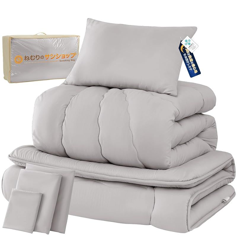 在庫 布団セット シングル 7点セット 寝具セット 洗える 来客用布団セット SEK認証抗菌防臭 防ダニ 高密度固綿入り 三層敷布団 中綿1.6kg掛け布団 枕 カバー3点 収納ケース ピーチスキン加工 ホコリ出にくい オールシーズン 新生活 コンパ